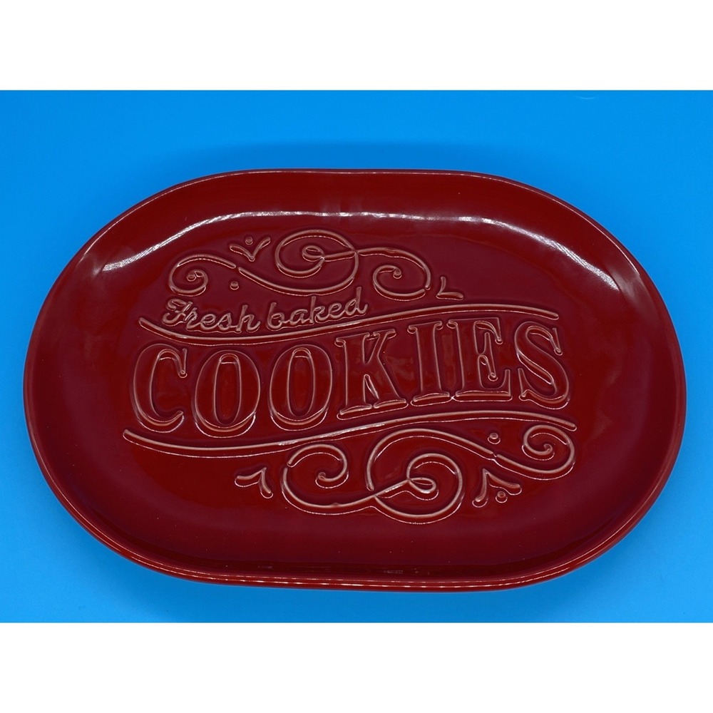 Hallmark Fresh Baked Cookies Tray Plate Platter Red Ceramic 8" X 11" Oval